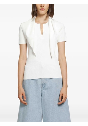 Max Mara tie-detailed ribbed-knit top - White