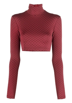 AMBUSH checkerboard print cropped long sleeve shirt - Red
