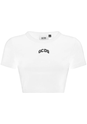 GCDS logo-embroidered cropped T-shirt - White
