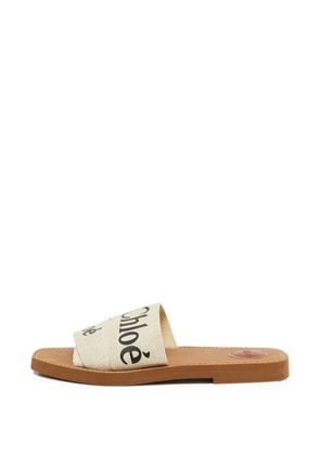 Chloé Pre-Owned Woody logo-print sandals - Neutrals