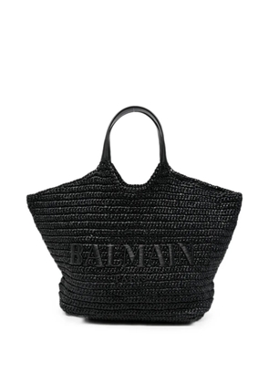 Balmain logo-embroidered woven shoulder bag - Black