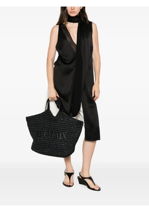 Balmain logo-embroidered woven shoulder bag - Black