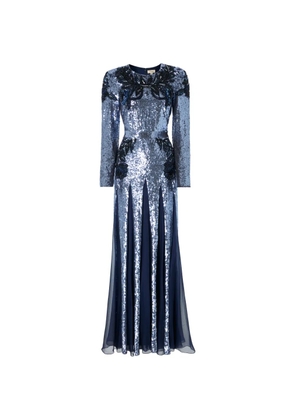 Temperley London Porta floral-embroidered maxi dress - Blue