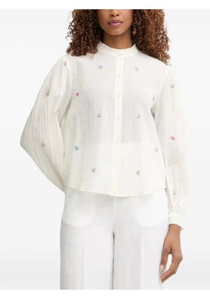 Benetton floral-embroidered ruffled-collar blouse - Neutrals