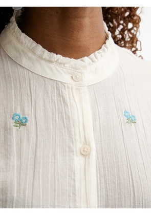 Benetton floral-embroidered ruffled-collar blouse - Neutrals