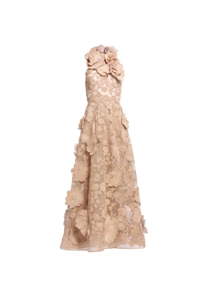 Elie Saab raffia-embroidered tulle maxi dress - Neutrals