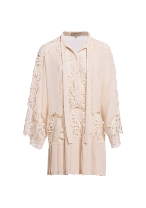 Elie Saab macramé-trimmed pleated mini dress - Neutrals
