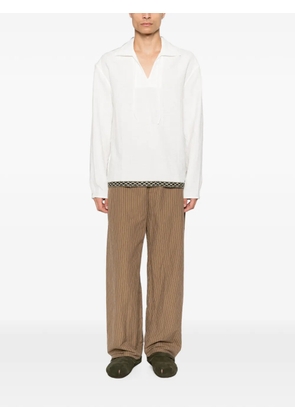 COMMAS embroidered-trim front-tie shirt - White