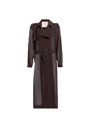 Elie Saab sheer-panelled double-breasted trench coat - Brown