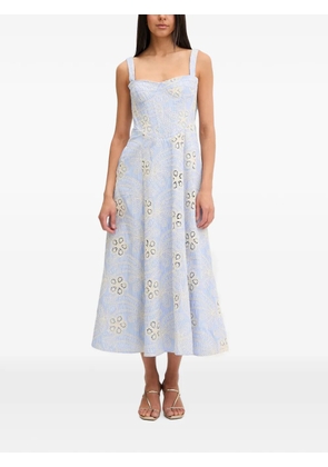 Bardot guipure lace-embroidered striped midi dress - Blue