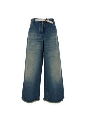 Moncler frayed drawstring-waist wide-leg jeans - Blue