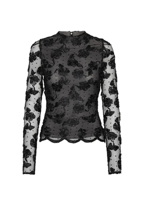 ROTATE BIRGER CHRISTENSEN flower mesh ls top - Black