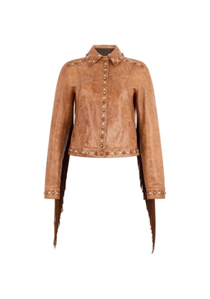 Roberto Cavalli fringed-detail stud-embellished jacket - Brown