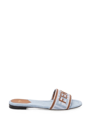 FENDI Sunshine logo-patch denim sandals - Blue