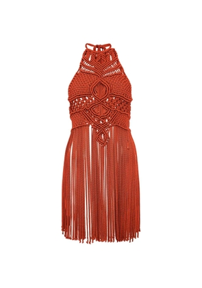 Alberta Ferretti macramé fringe mini dress - Orange