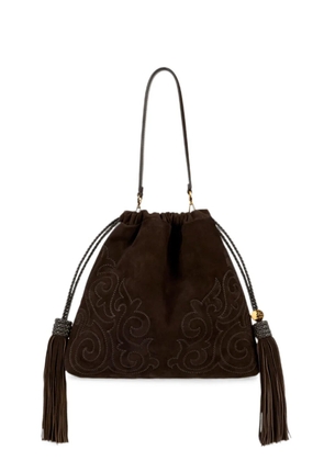 ETRO medium suede Kalispera bag with patch and tassels - Brown