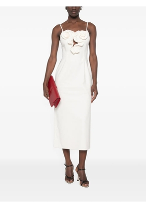 Magda Butrym flower-appliqué ruffled midi dress - Neutrals