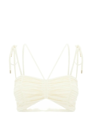 Maison Anami ruched-detail tie-fastening bikini top - Neutrals