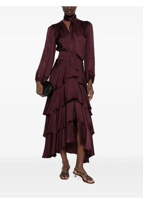Maje pussy-bow tiered asymmetric dress