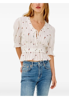 Rails floral-embroidered smocked blouse - White