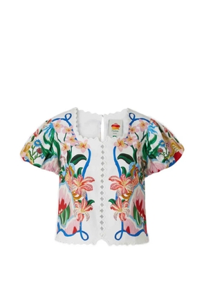 FARM Rio floral-print puff-sleeve blouse - White
