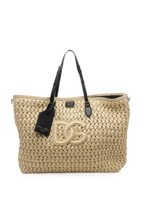 Dolce & Gabbana Atene logo-plaque raffia-effect tote bag - Neutrals