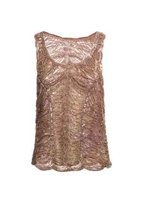 Elie Saab bead-embroidered tank top - Brown