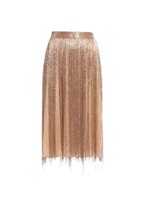 Elie Saab bead-embroidered fringed midi skirt - Gold