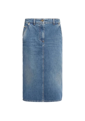 Elie Saab washed-denim pencil midi skirt - Blue
