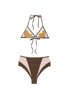 Mazzei bead-embellished halterneck bikini - Brown