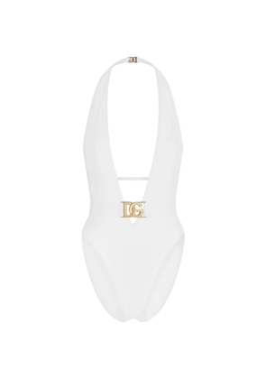 Dolce & Gabbana plunge-neck belted swimsuit - White