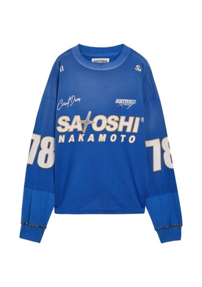 SATOSHI NAKAMOTO mesh long-sleeve T-shirt - Blue