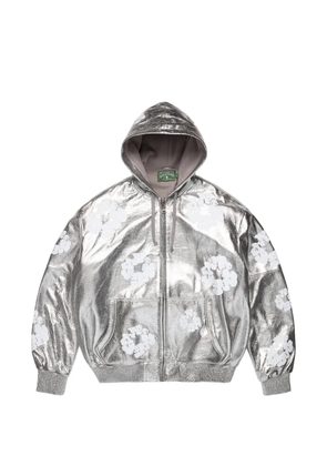 Denim Tears cotton wreath leather hooded jacket - Silver