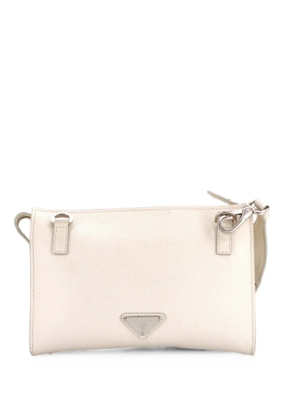 Prada Pre-Owned Triangle Logo Zip Messenger Bag Embossed Saffiano Leather Small crossbody bag - White
