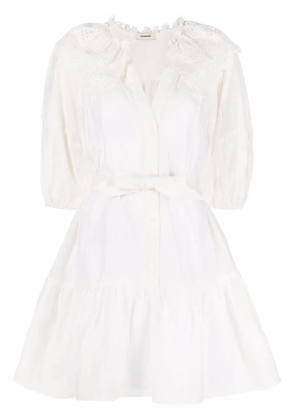 SANDRO puff-sleeve belted minidress - White