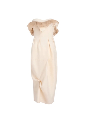KHAITE tulle-trimmed draped midi dress - Neutrals