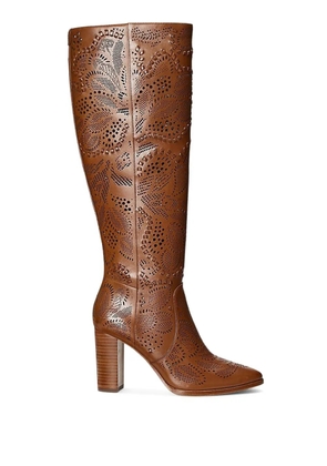 Lauren Ralph Lauren floral-lasercut leather boots - Brown