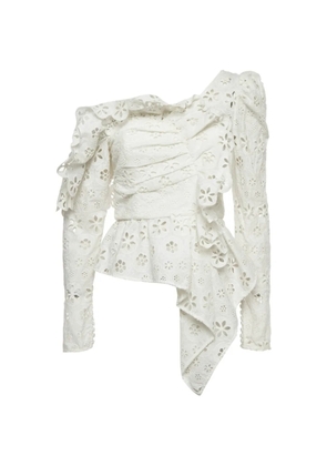 Self-Portrait floral broderie asymmetric top - White