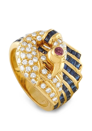 LB Exclusive sapphire and diamond swan-motif ring - Gold