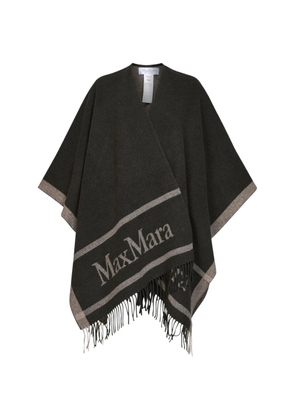 Max Mara Hilde fringed logo-jacquard cape - Grey