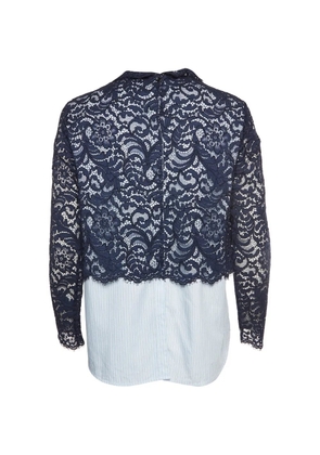 SANDRO pinstripe lace-overlay blouse - Blue