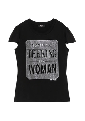 MY TWIN slogan-print flutter-sleeve cotton T-shirt - Black