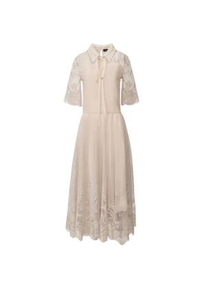Fabiana Filippi lace-overlay pussy-bow midi dress - Neutrals
