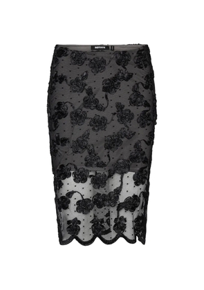 ROTATE BIRGER CHRISTENSEN flower mesh midi skirt black