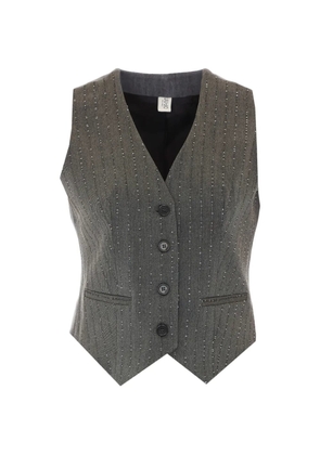 LIU JO strass-embellished pinstripe vest - Grey