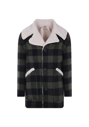 Nº21 check-pattern fleece-trim jacket - Green