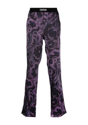TOM FORD floral-print stretch-satin trousers - Purple
