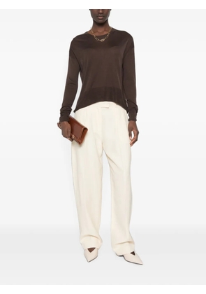 Closed fine-knit long-sleeve sweater - Brown