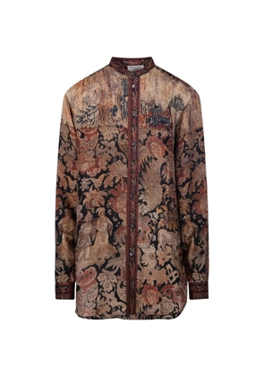 Pierre-Louis Mascia ALOE tapestry-print band-collar shirt - Brown