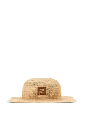 FENDI logo-patch raffia hat - Neutrals